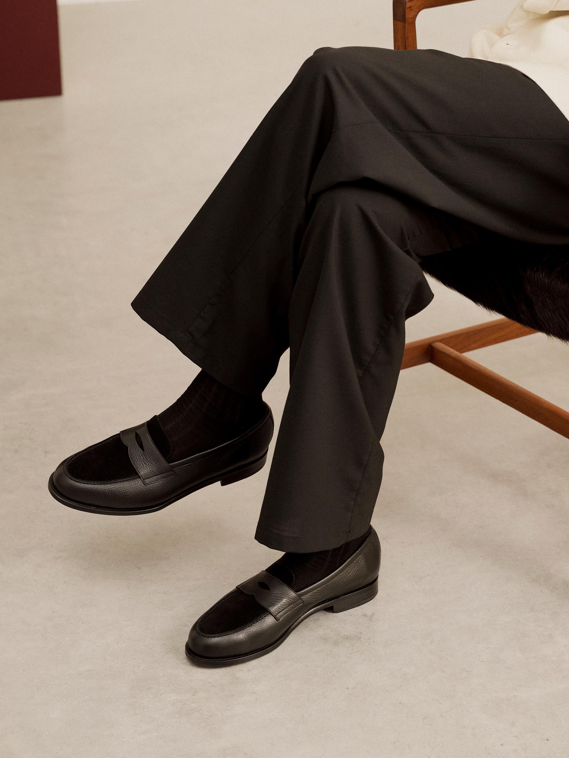 The Penny Loafer Black Grain & Black Suede 2