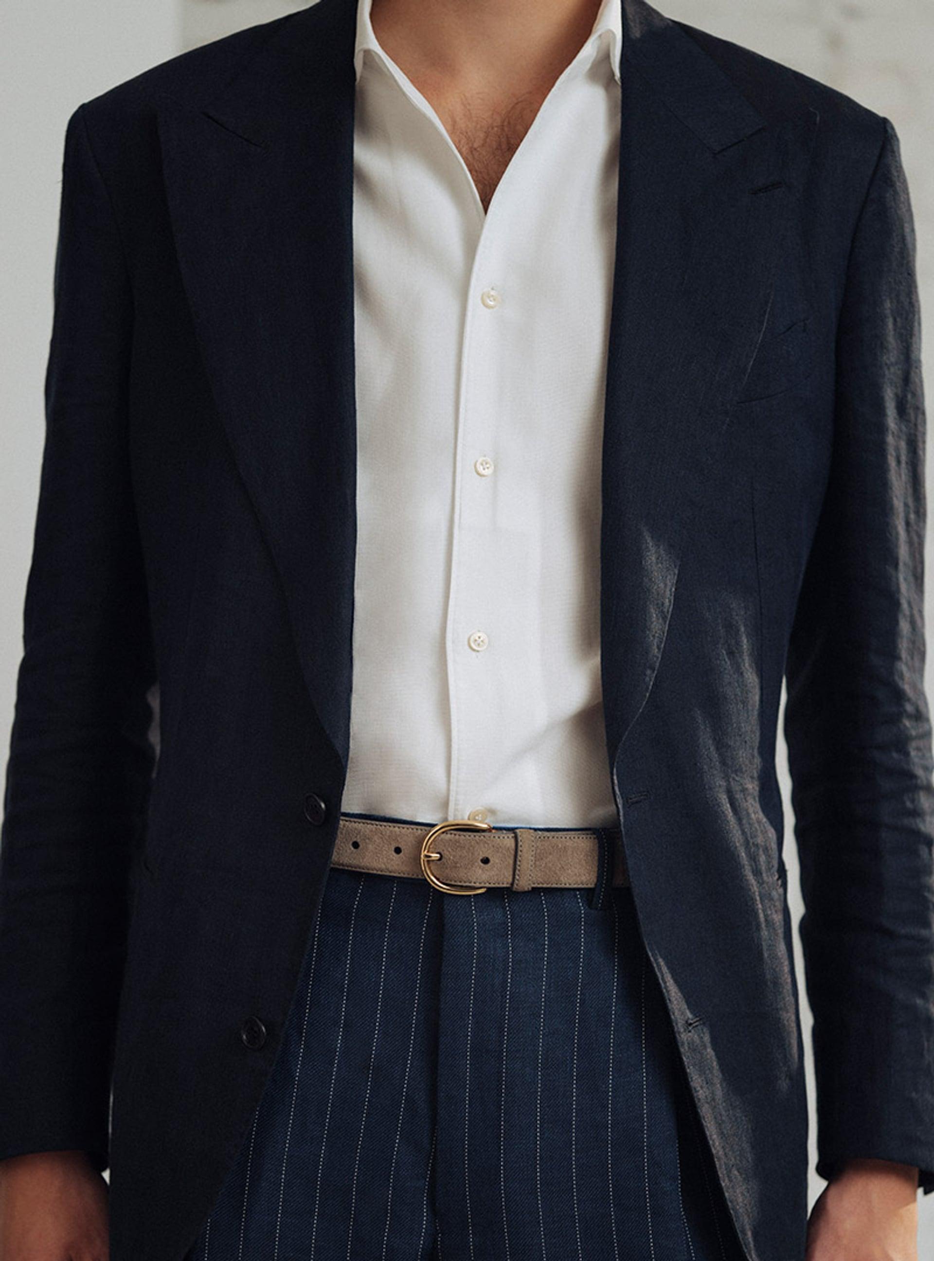 The Belt - Gold Buckle Taupe Suede 2