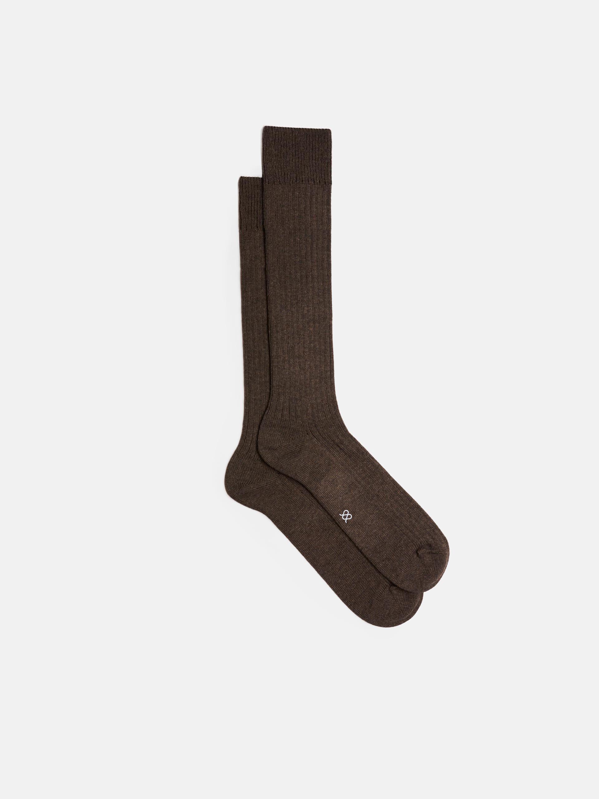 The Wool Sock - Mid Calf Brown Ribbed 1