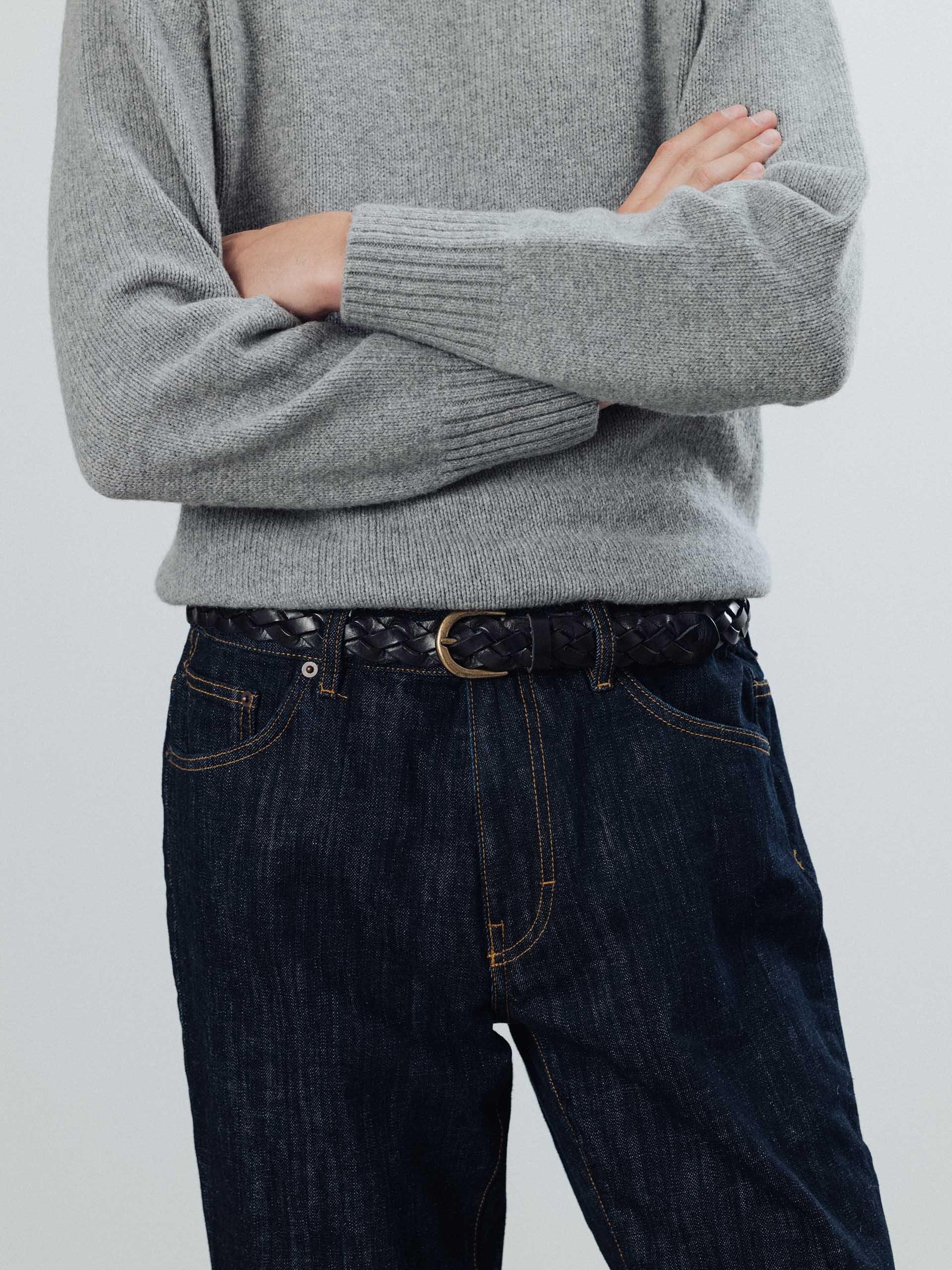The Belt - Matte Gold Buckle Black Wide Braided 2