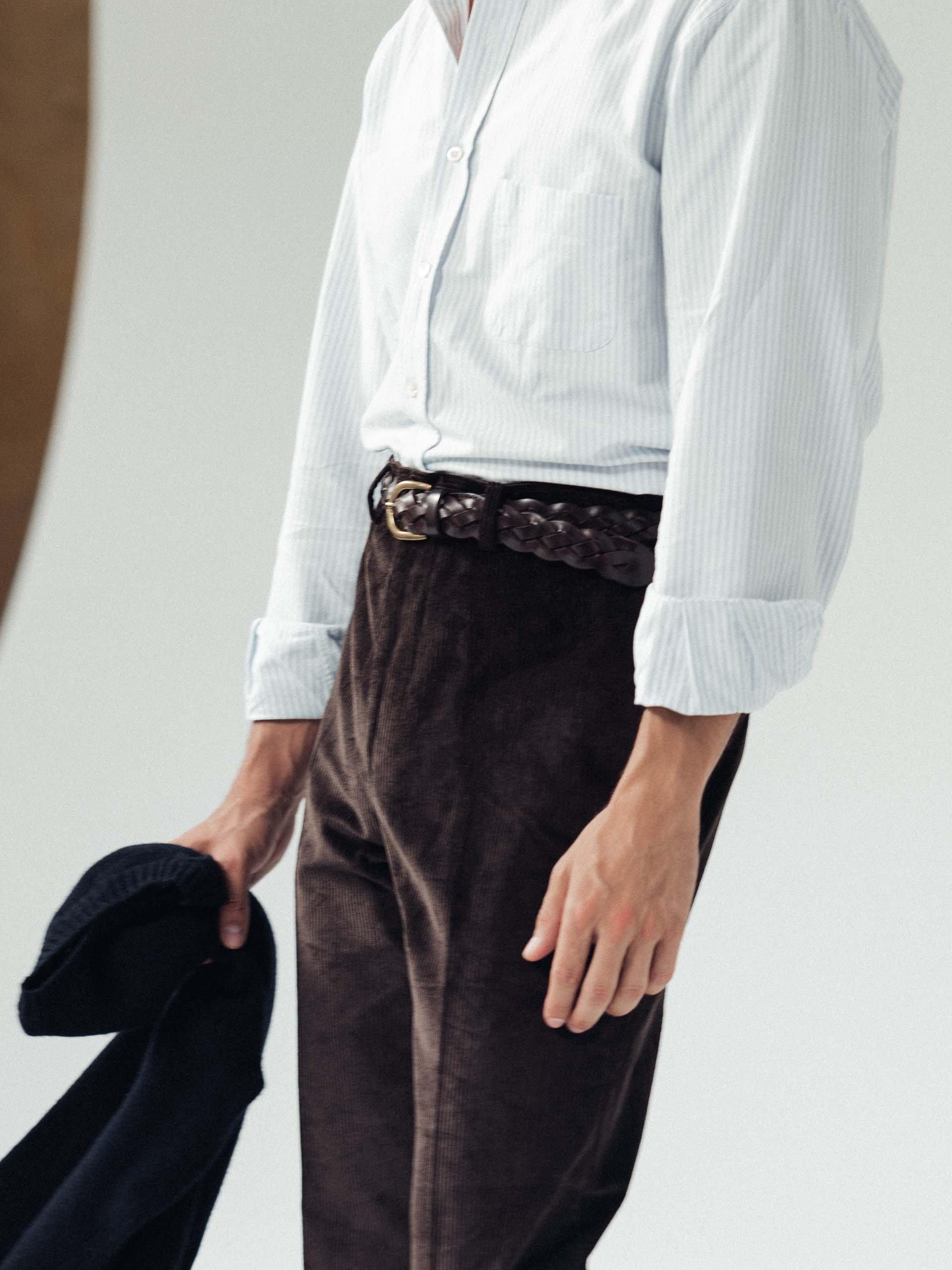 The Belt - Matte Gold Buckle Brown Wide Braided 2