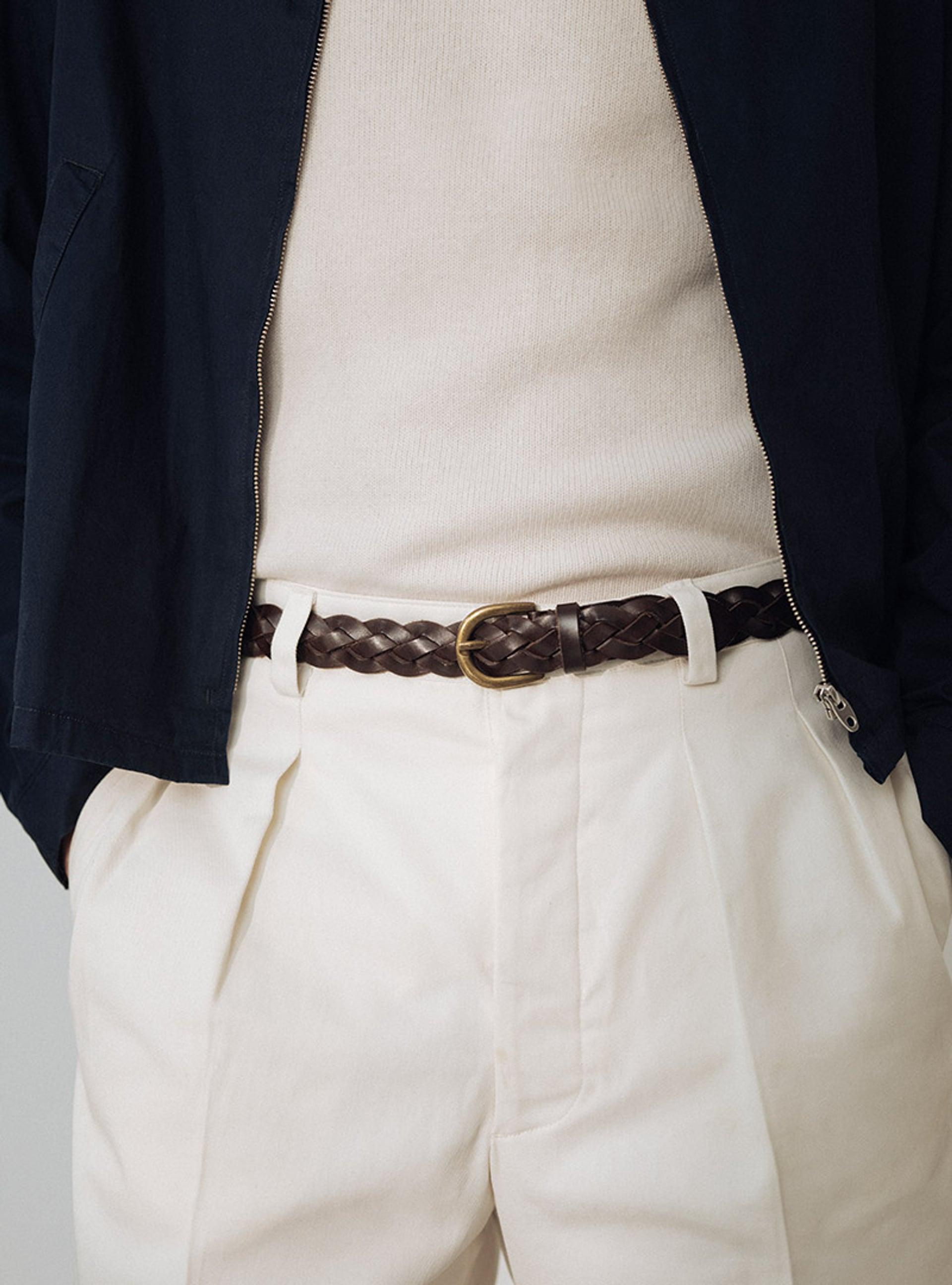 The Belt - Matte Gold Buckle Brown Wide Braided 2