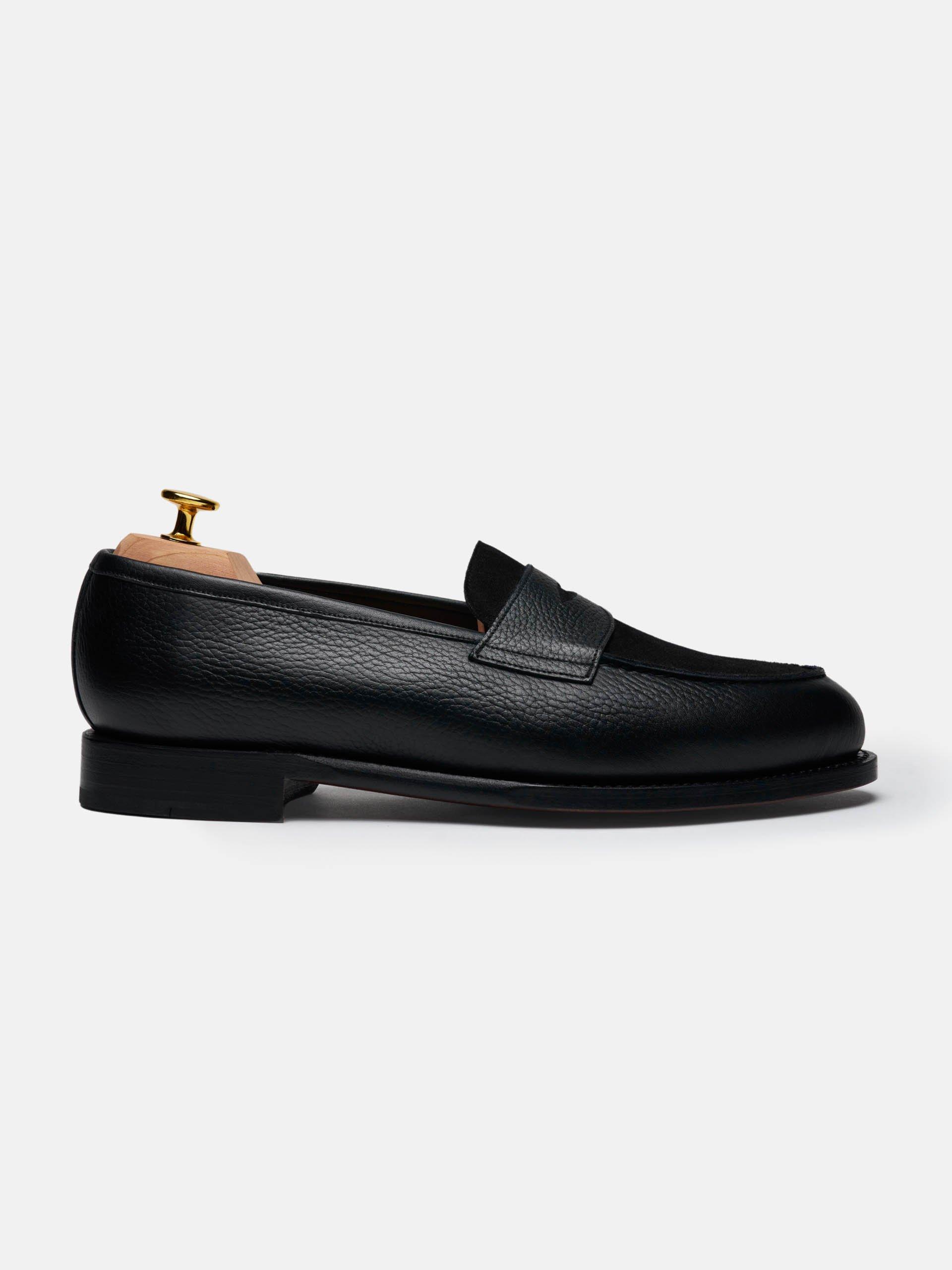 The Penny Loafer - Light Wear and Tear Black Grain & Black Suede 1