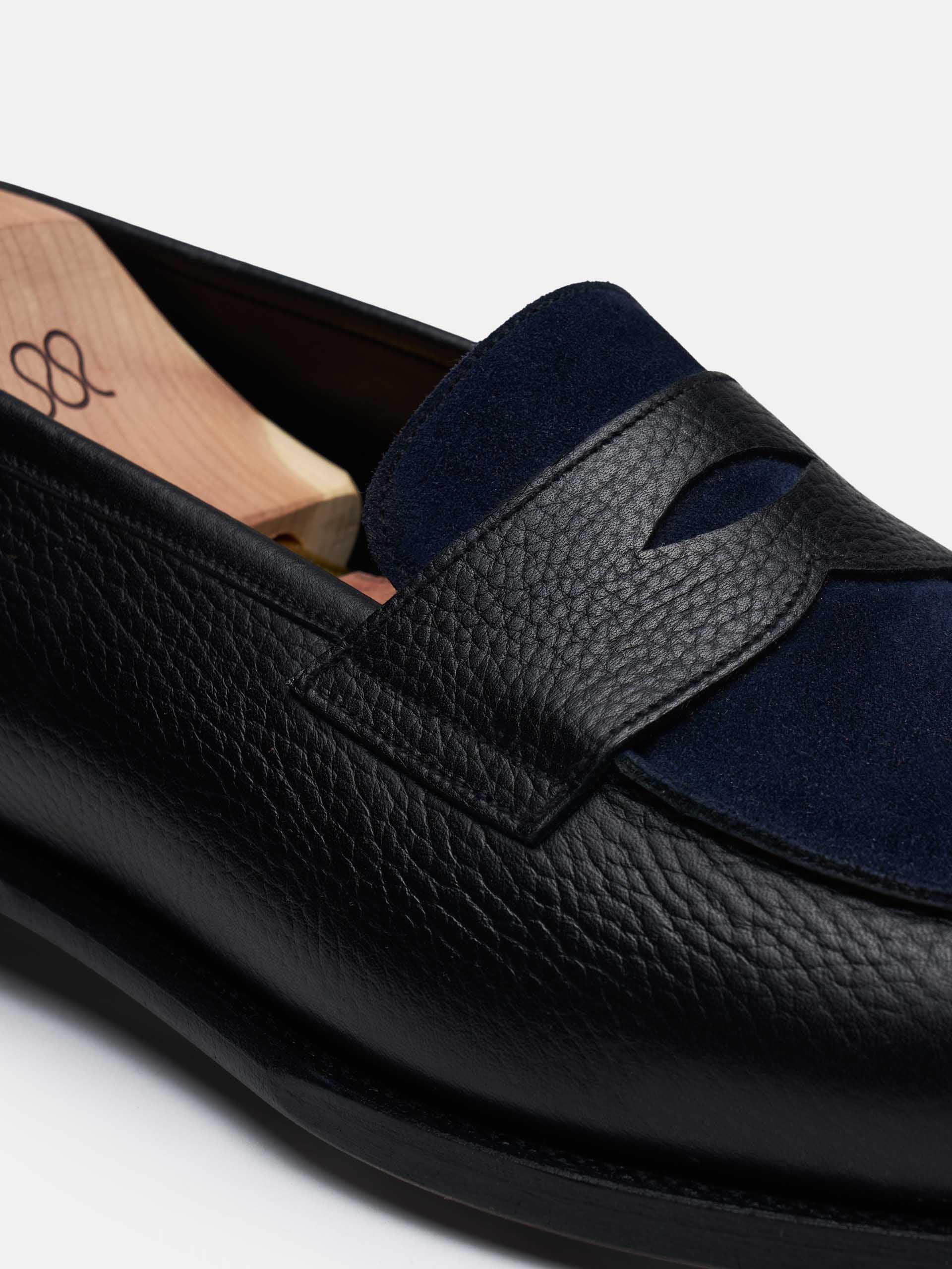 The Penny Loafer - Signs of Wear Black Grain & Navy Suede 2