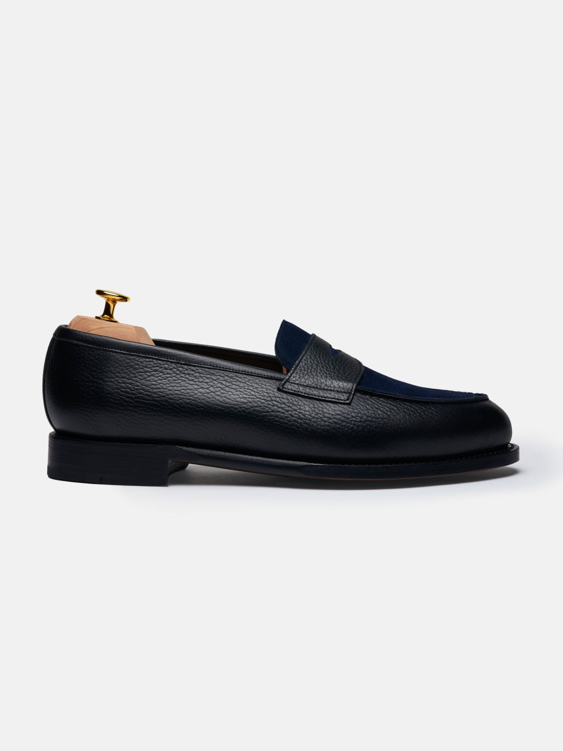 The Penny Loafer - Signs of Wear Black Grain & Navy Suede 1