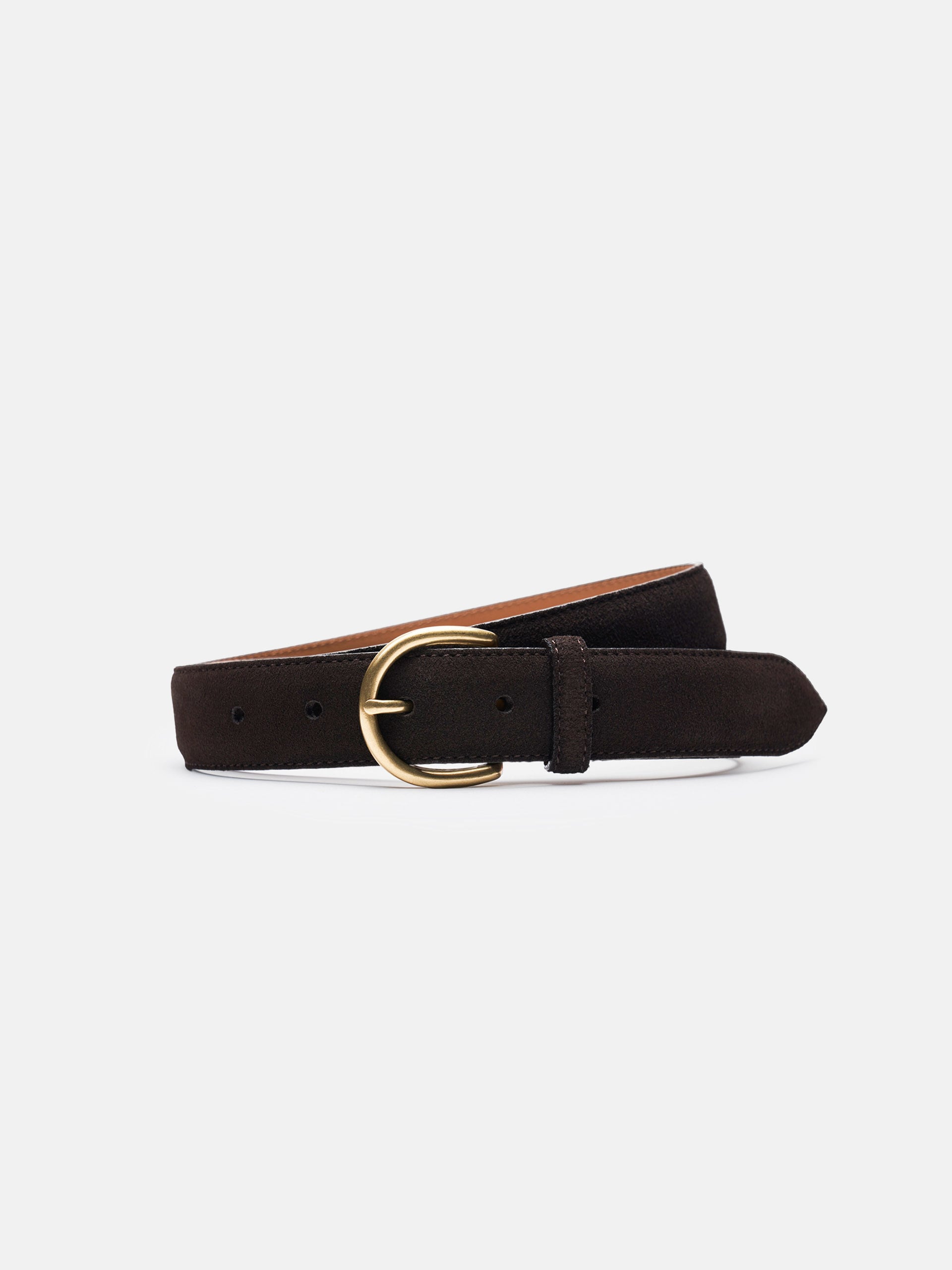 The Belt - Matte Gold Buckle Brown Suede 1