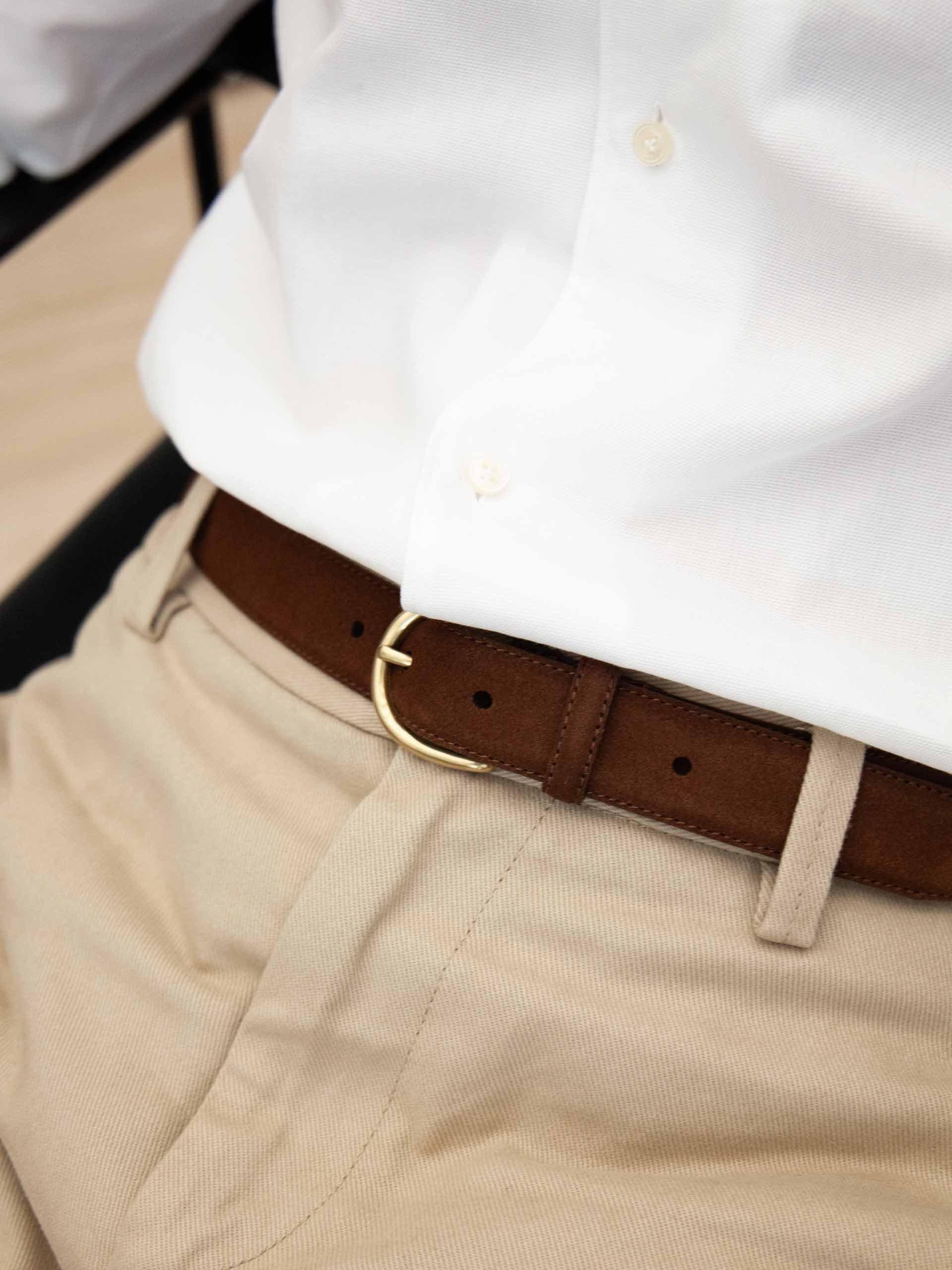 The Belt - Matte Gold Buckle Medium Brown Suede 2