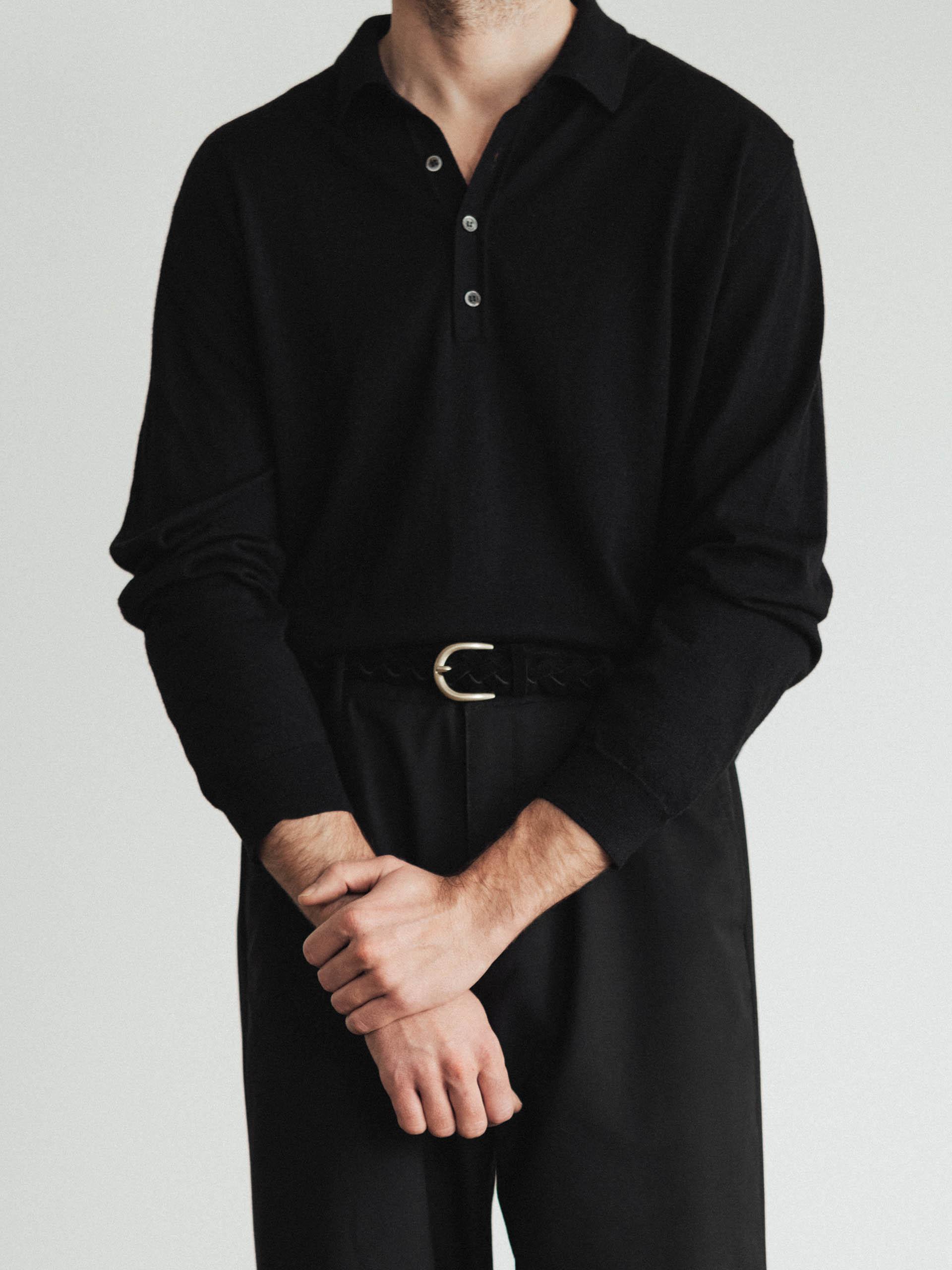 The Belt - Gold Buckle Black Suede Wide Braided 2