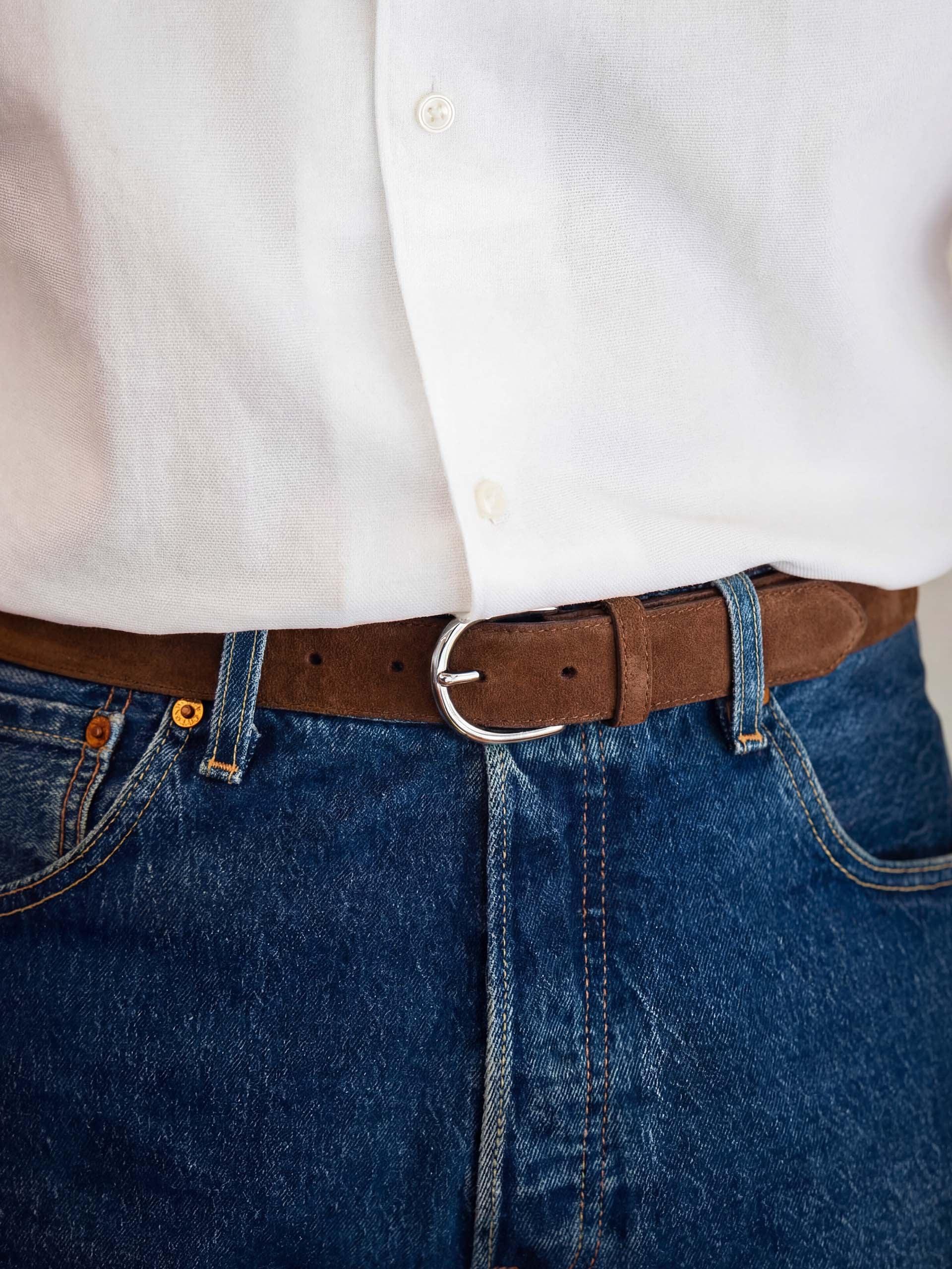 The Belt - Silver Buckle Medium Brown Suede 2