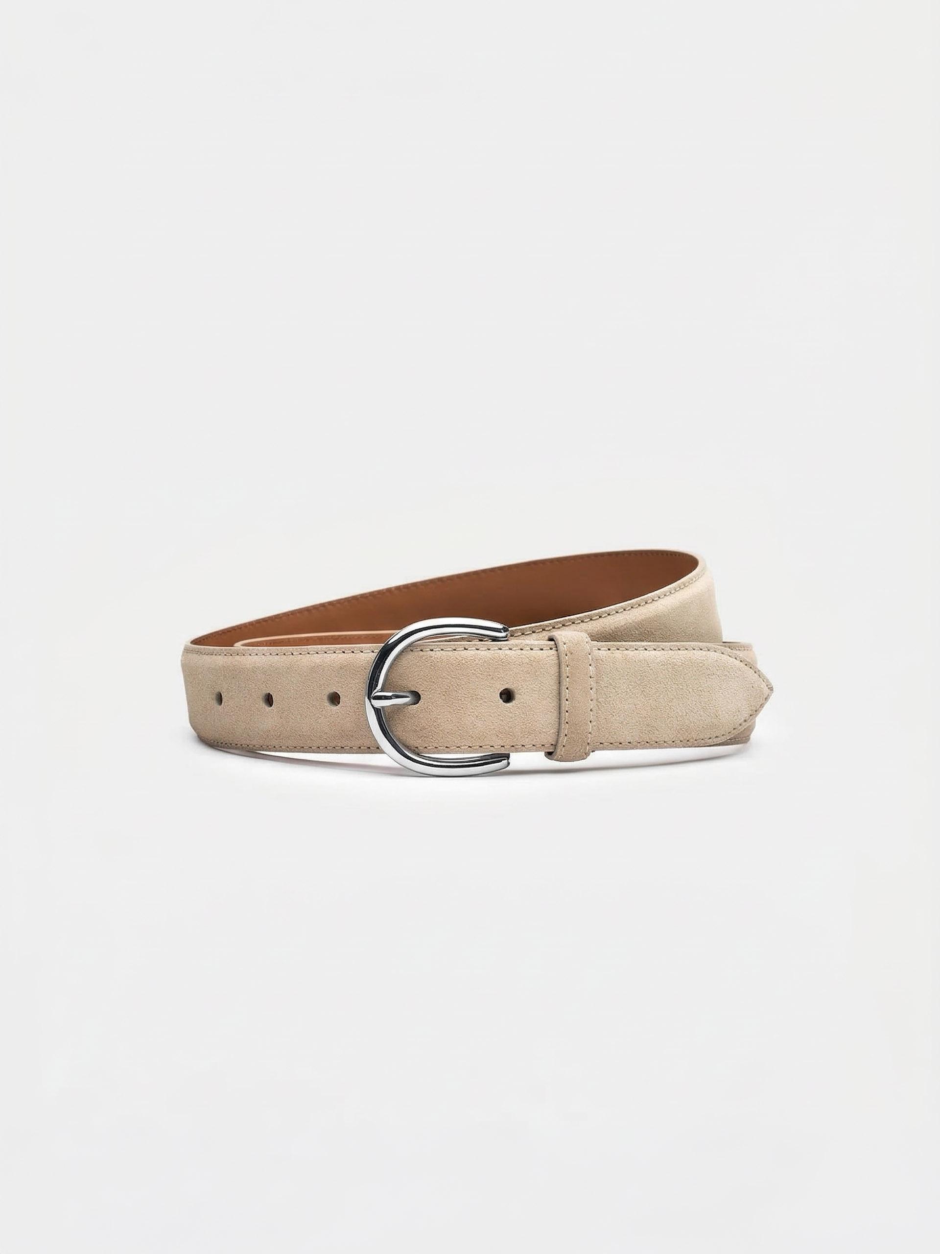The Belt - Silver Buckle Sand Suede 1