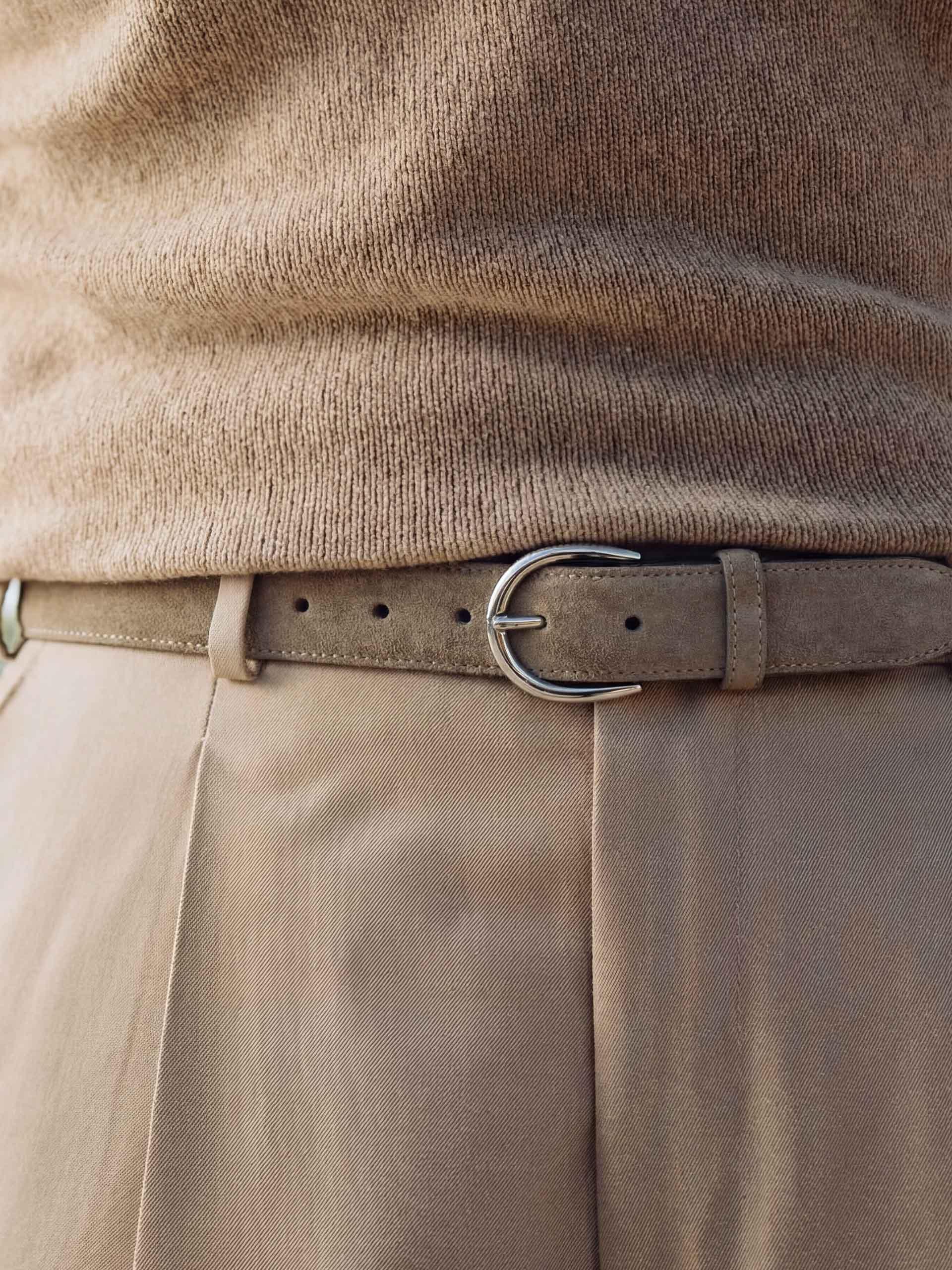 The Belt - Silver Buckle Taupe Suede 2