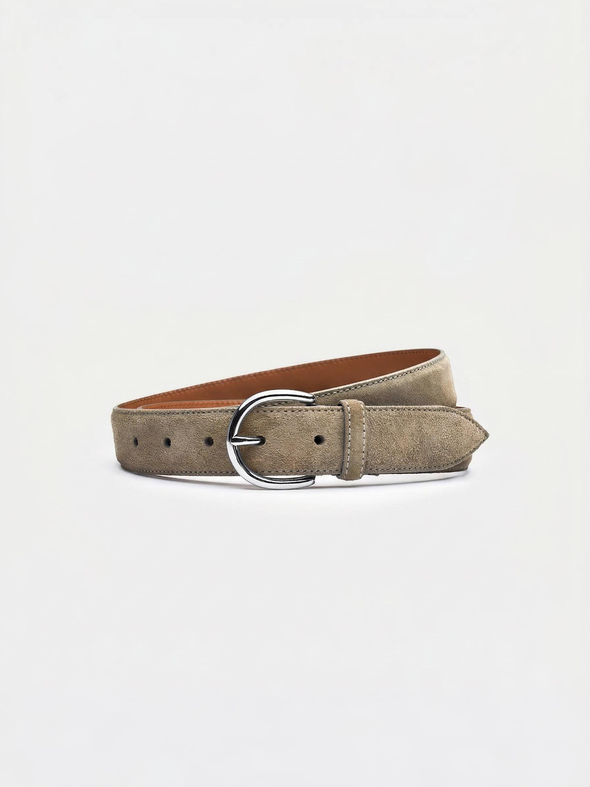 The Belt - Silver Buckle Taupe Suede 1