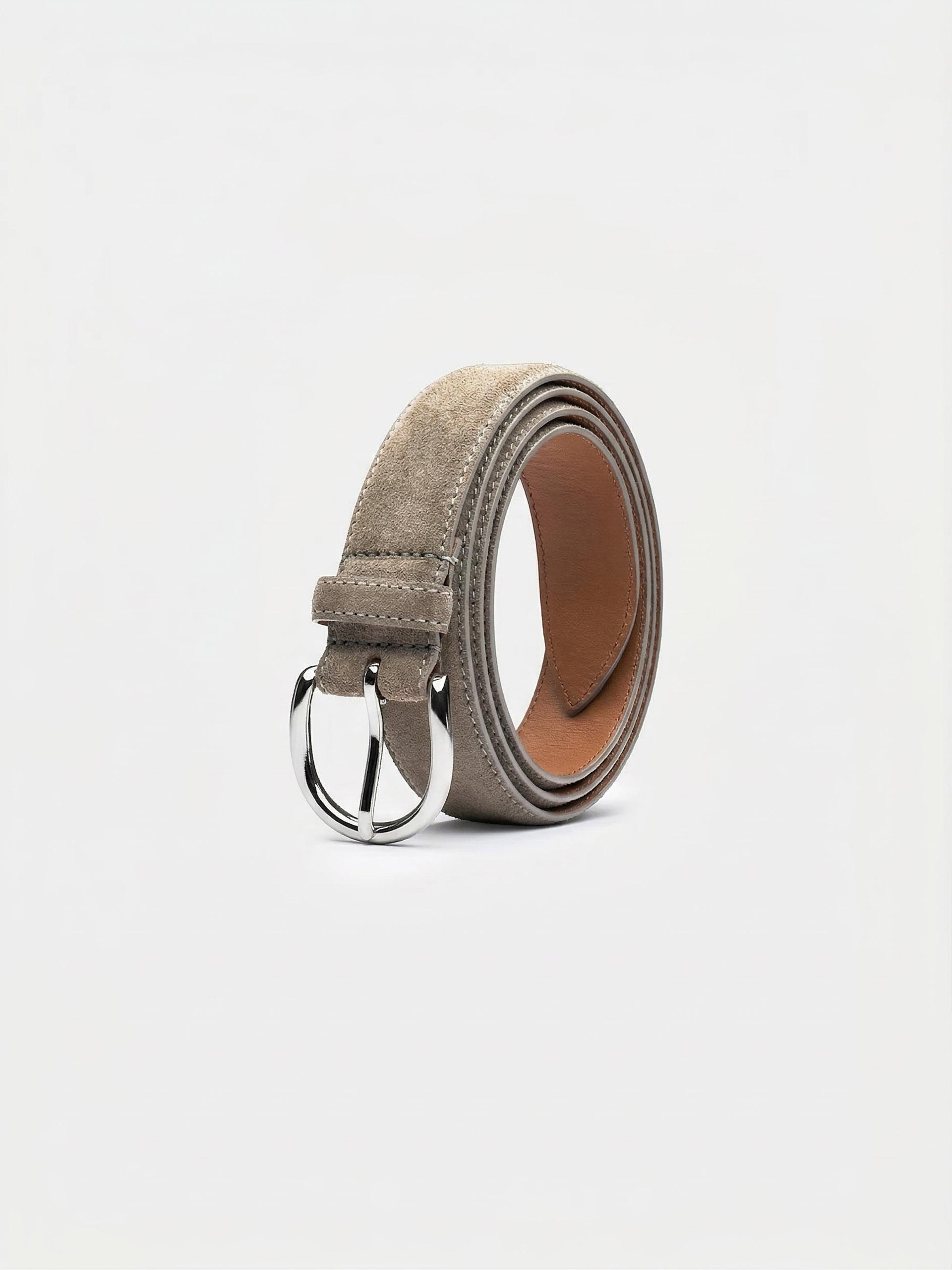The Belt - Silver Buckle Taupe Suede 2