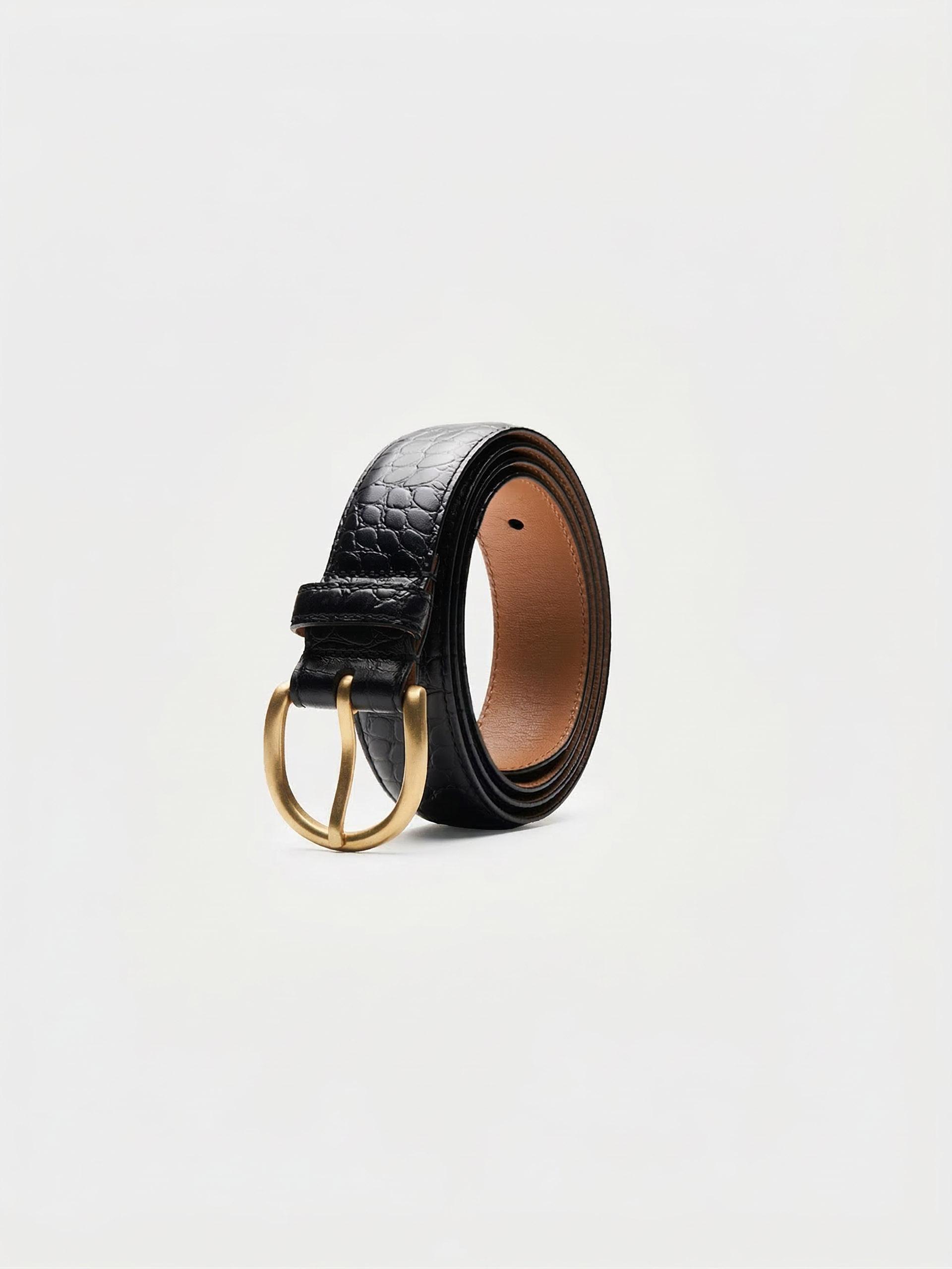 The Belt - Matte Gold Buckle Black Embossed 2