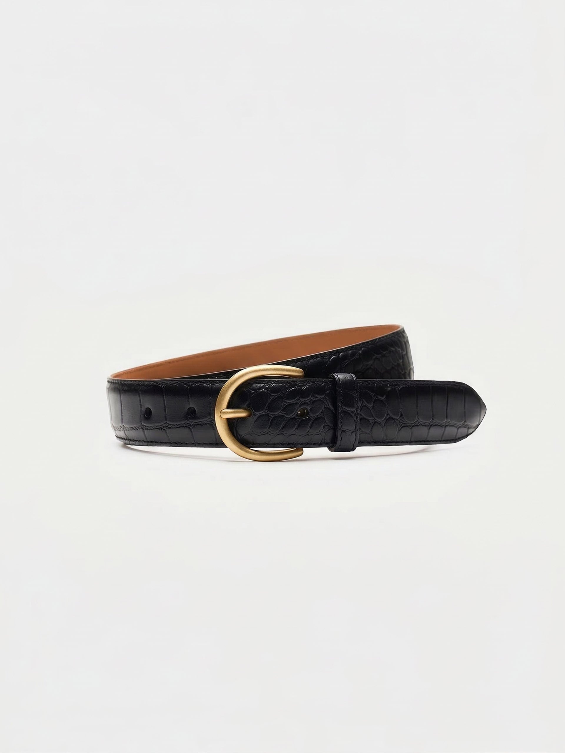 The Belt - Matte Gold Buckle Black Embossed 1