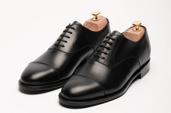 フルハンドメイド革靴　ブラック　Oxford shoes オブジェ Handmade Black Leather Brogue Formal Dress Shoes, Oxford