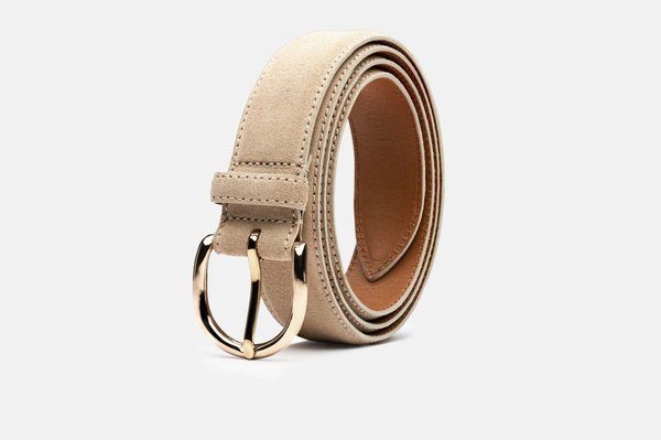 [OPEN YY] / ☆ 25SS WIDE SUEDE LEATHER BELT / BEIGE Suede Calfskin Leather Belt - Bobby Jones