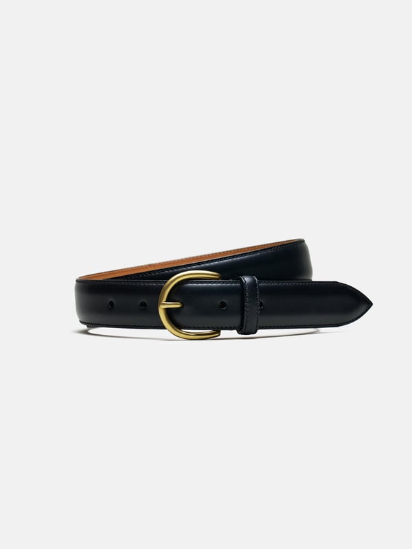 Men's Black Calf Leather Belt – Gold Brass Buckle | MORJAS