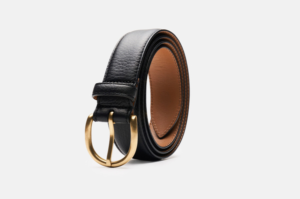 Men's Brown Grain Leather Belt – Gold Brass Buckle | MORJAS