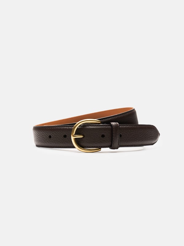 Men's Black Grain Leather Belt – Gold Brass Buckle | MORJAS