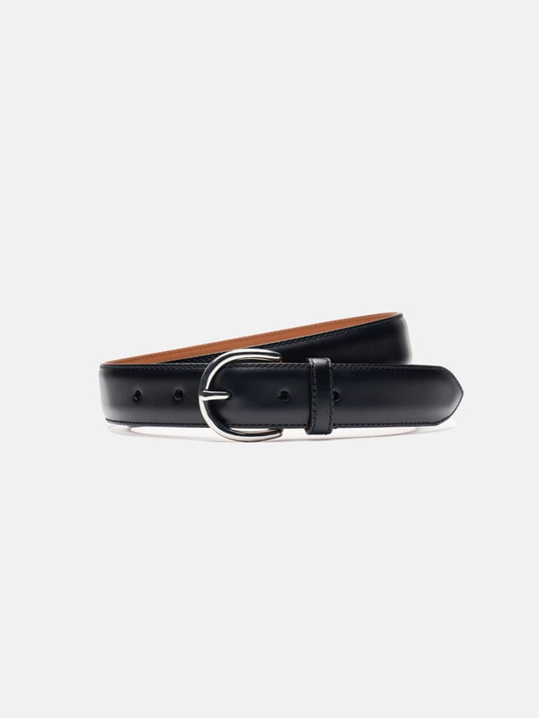 Men's Black Calf Leather Belt – Silver Brass Buckle | MORJAS