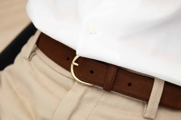 Men's Medium Brown Suede Belt – Gold Buckle | MORJAS