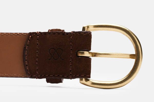 Men's Medium Brown Suede Belt – Gold Buckle | MORJAS