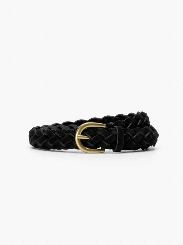 Men's Black Wide Braided Leather Belt – Gold Brass Buckle | MORJAS