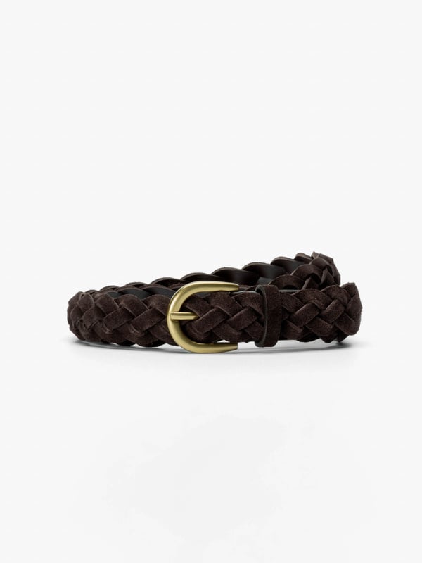 Brown Wide Braided Suede Belt