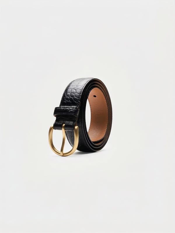 Men's Black Calf Leather Belt – Gold Brass Buckle | MORJAS